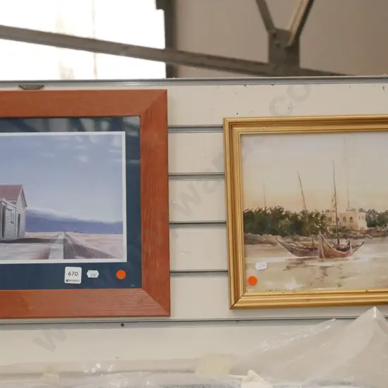 small Grahame Sydney print, framed print - orange dots