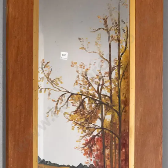 oak framed painted bevelled edge mirror H-1430 W-580 (slight desilvering)