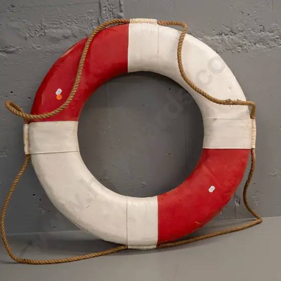 life ring covered in treated canvas with rope edging - some wear & marks D-610