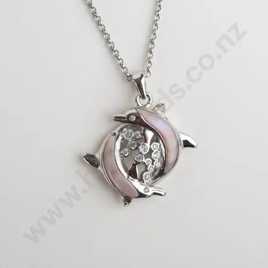 silver dolphin necklace stamped