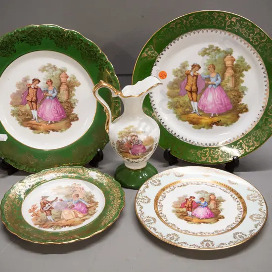 Limoges items - 4 display plates and a jug vase H-170. Larger plates are D-255