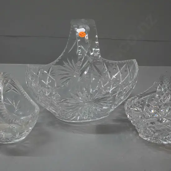 3 cut crystal baskets - 2 small and larger is H-240 L-265