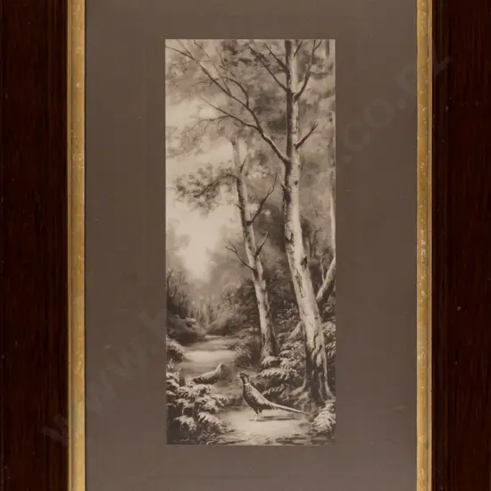 framed vintage print - pheasants H-355 W-145