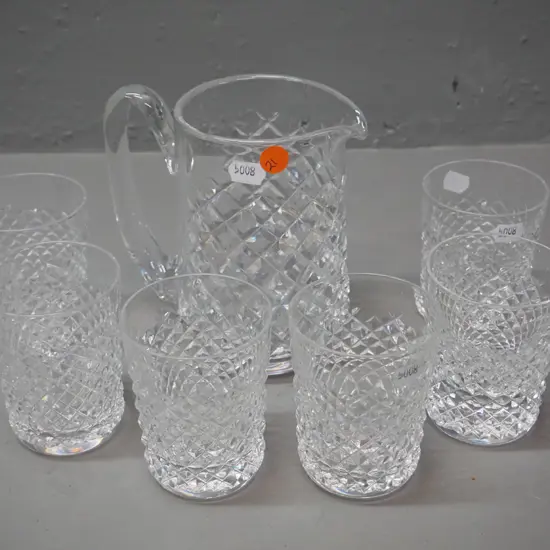 Waterford cut crystal 7-piece water set - jug is H-140