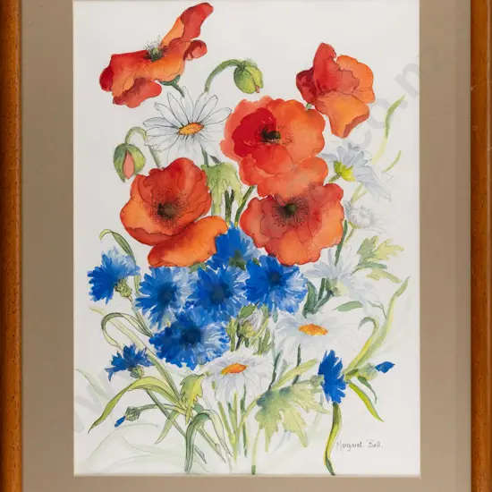Margaret Bell - framed watercolour -flowers H-350 W-250