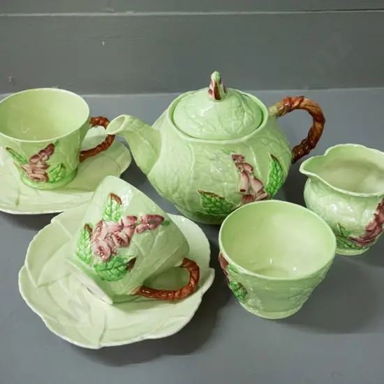 Carlton Ware green glaze foxglove pattern tea for two including teapot H-120 L-180