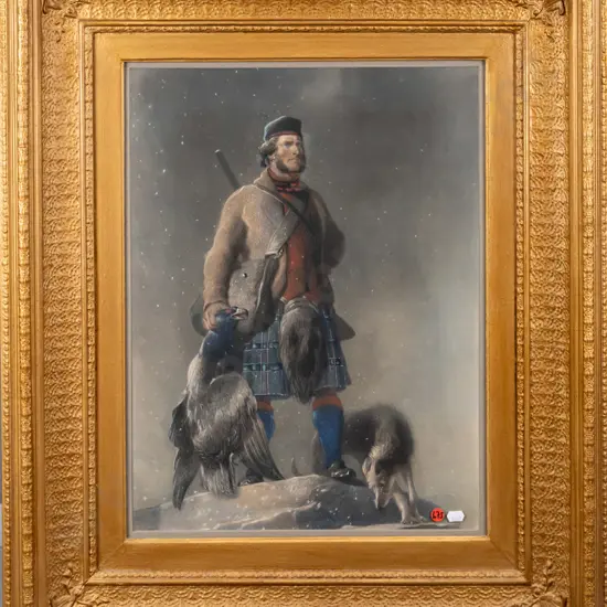 ornate gilt framed vintage print - Scottish hunting scene Overall H-780 W-640