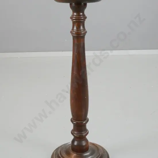 dark stained pine turned column plant stand - some splitting, staining H-660 Base D-240