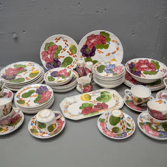 assorted Brereton Ware / Crown Lynn Fleurette hand painted tableware and a Simpsons sandwich tray. 3 sizes of plates - 4
