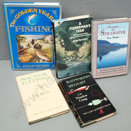 5 assorted fishing books - see photos for detail - general usage wear