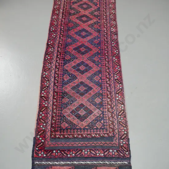 Persian style hand woven wool floor runner - reds and blues, some fading L-2560 W-635