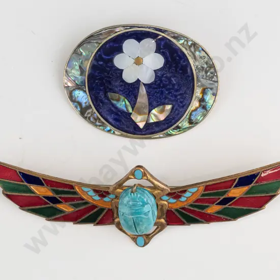 flower brooch stamped Mexico & turquoise enamel brooch no mark