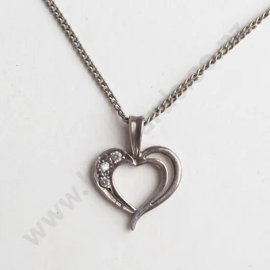heart necklace with small cz stones chain stamped 925
