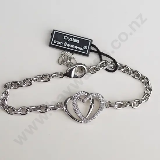 silver bracelet with crystal heart - tag Warren James crystals from Swarovski