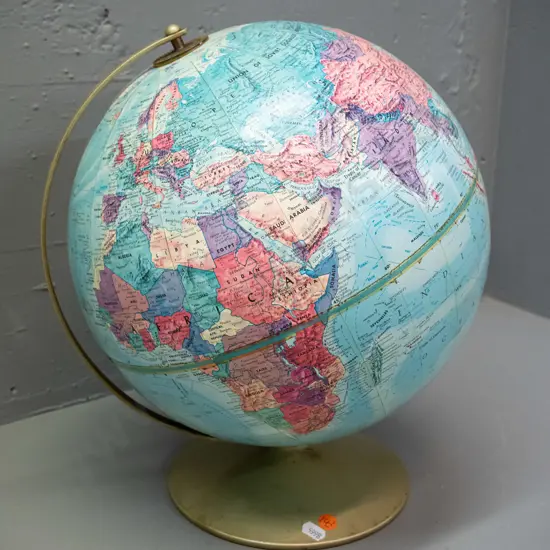 retro Replogle relief world globe on metal base H-380 D-300