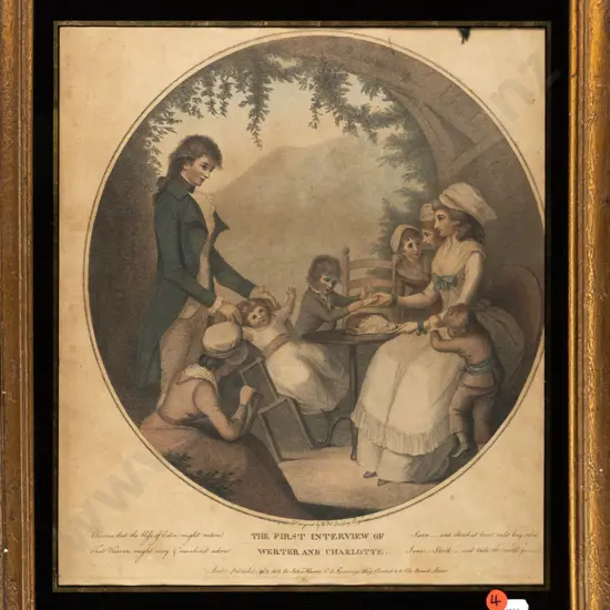 framed vintage print - family around table H-350 W-310