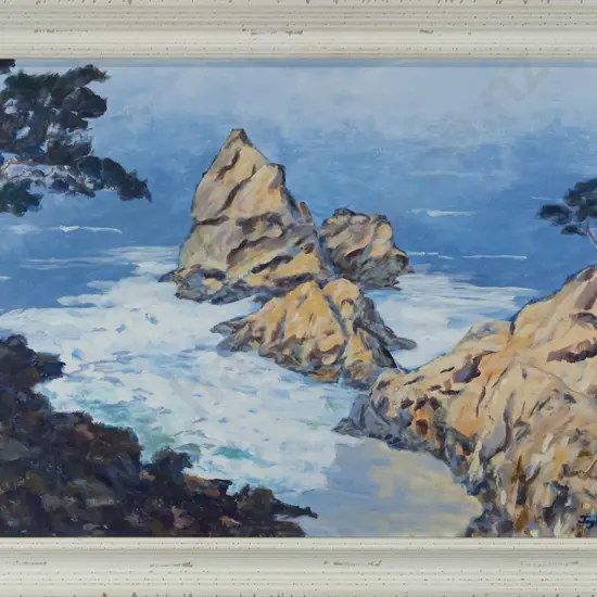 Joy Leech - framed acrylic - coastal scene H-390 W-590