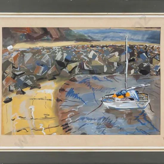 framed watercolour - boat H-330 W-510