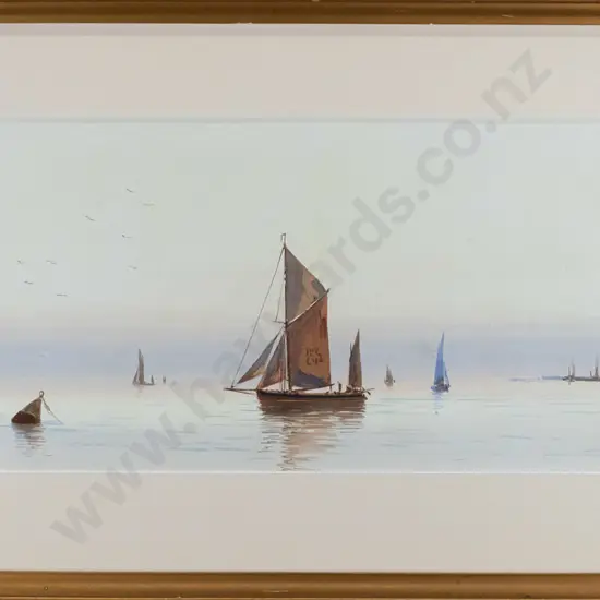 HR Cole - framed watercolour - sailing boats H-230 W-520