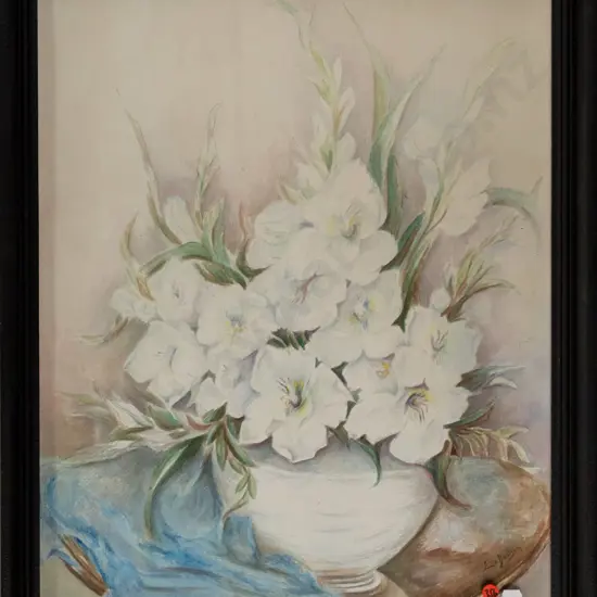 Ella Dawson - framed watercolour - flowers in vase H-540 W-440