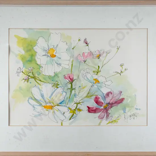 Angus Watson '89 - framed watercolour - flowers (framing needs attention) H-400 W-560