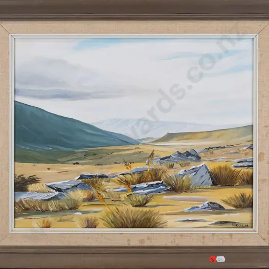 Les Beck '74 - framed oil "Moonlight District Near Macraes Flat" H-390 W-490
