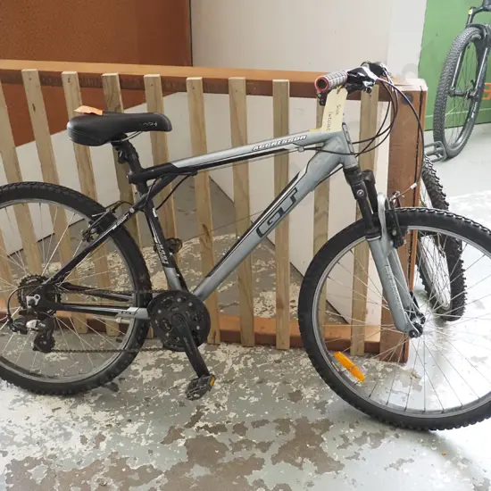 Grey, black and white Agressor GT branded bicycle