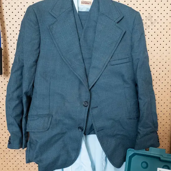 3 piece (Bob Shepard) blue checkered suit with blue shirt