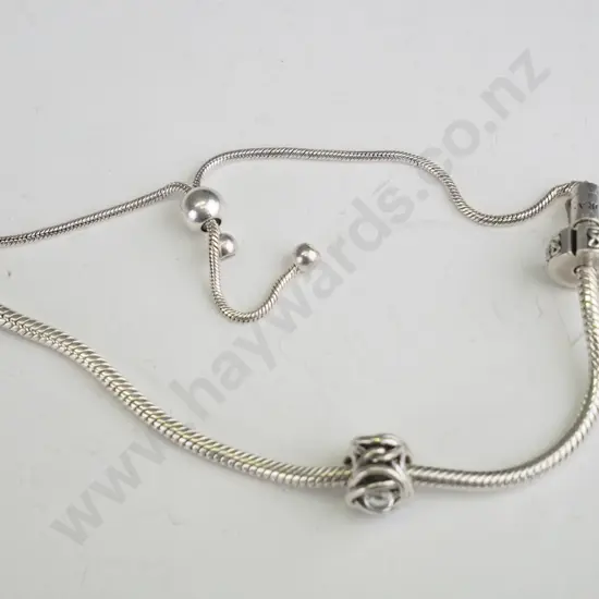 Pandora bracelet, 2 charms one with heart 'always' 