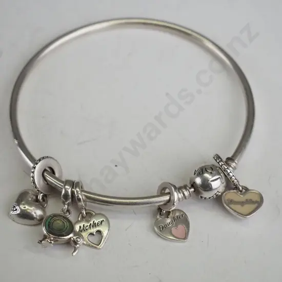 Pandora bangle, 5 charms, 