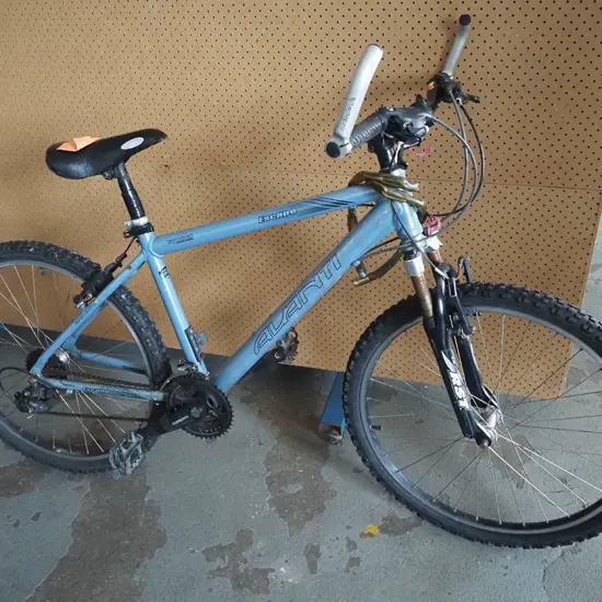 Blue/grey Avanti Escape, knobbly tyres and black saddle