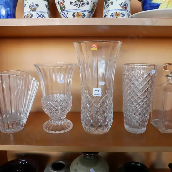 shelf; crystal vases, decanter Tallest vase H-300