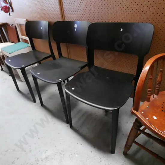 3x black plastic reception chairs