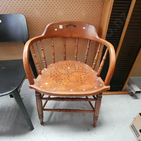 bent oak spindle back tub chair