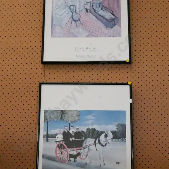 2x framed Renoir, 2x Picasso promotional prints - yellow dots