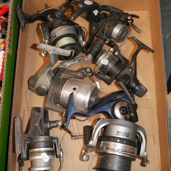 box of fishing reels