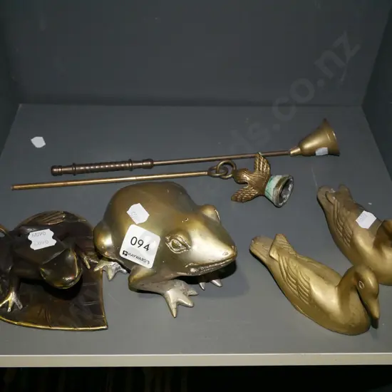 brass frogs, ducks and candle snuffers