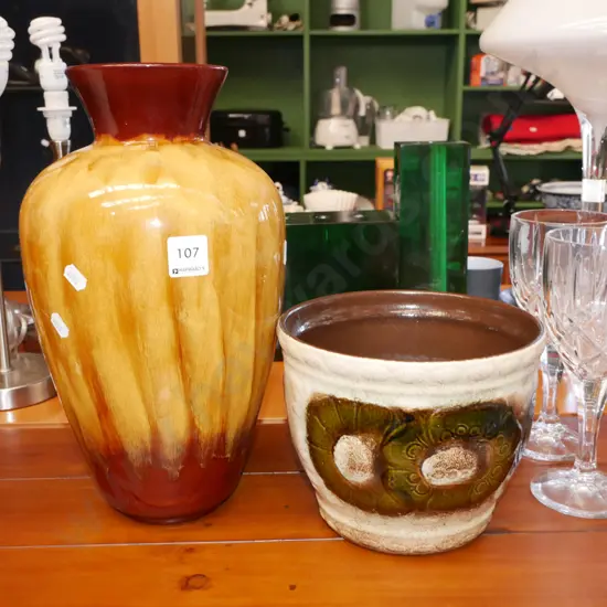 German pottery jardiniere - has chip , Blue Mountain Pottery vase H-330