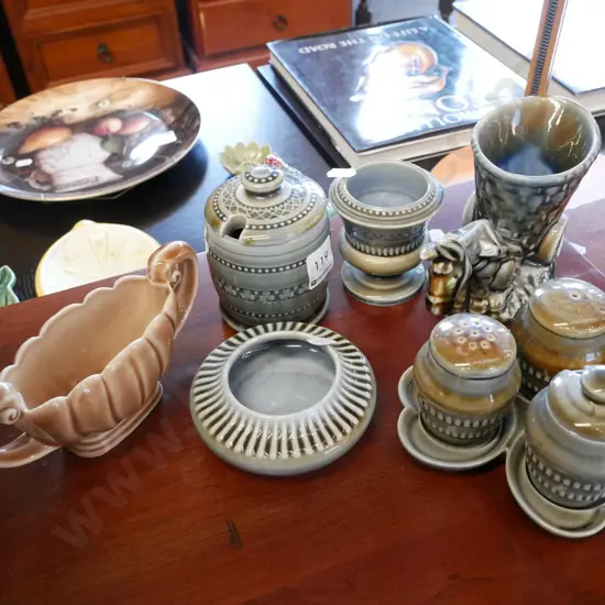 Wade Irish porcelain vases, condiment set, honey pot