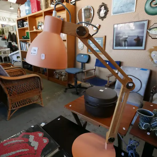 wood and metal anglepoise desk lamp