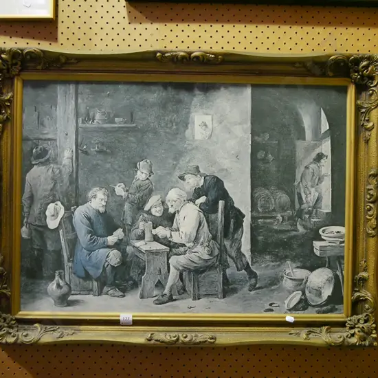 gilt framed print - men playing cards in tavern