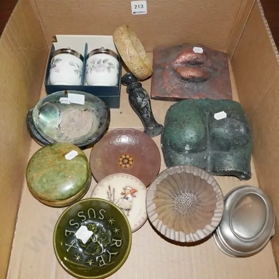 box; trinket box, egg coddlers, paua shell, pin dishes etc