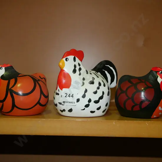 3x hand painted happy hens