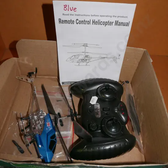 small blue remote helicopter 