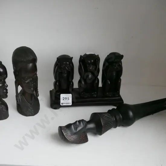 carved ethnic figurines, monkeys etc
