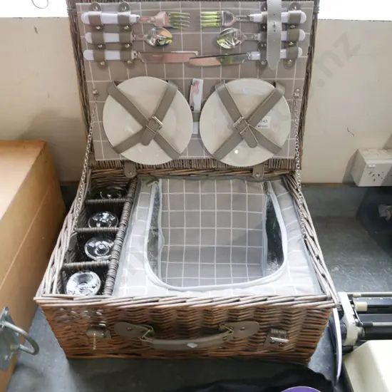 cane picnic hamper and contents