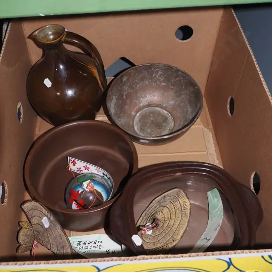 box; Teal casserole - no lid, Temuka bowl, jug etc