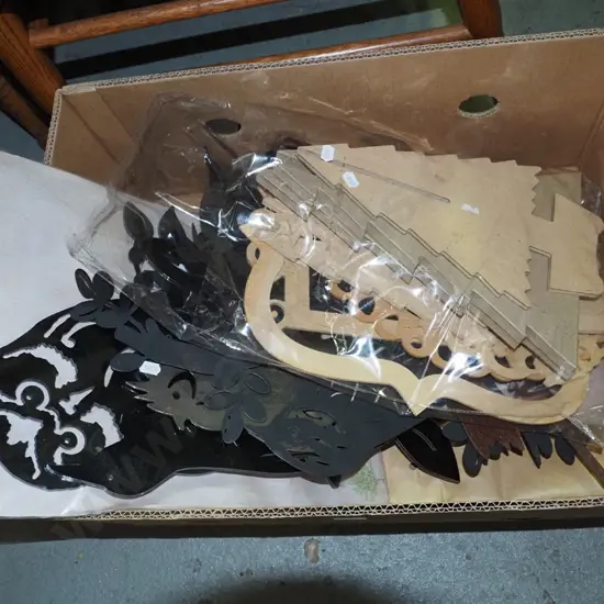 box; wall art, mdf trees, partly carved tiki etc