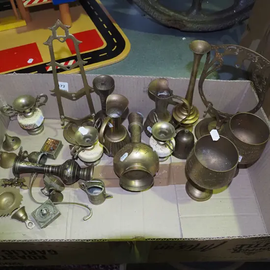 box; brass ware, vases, goblets, miniatures etc