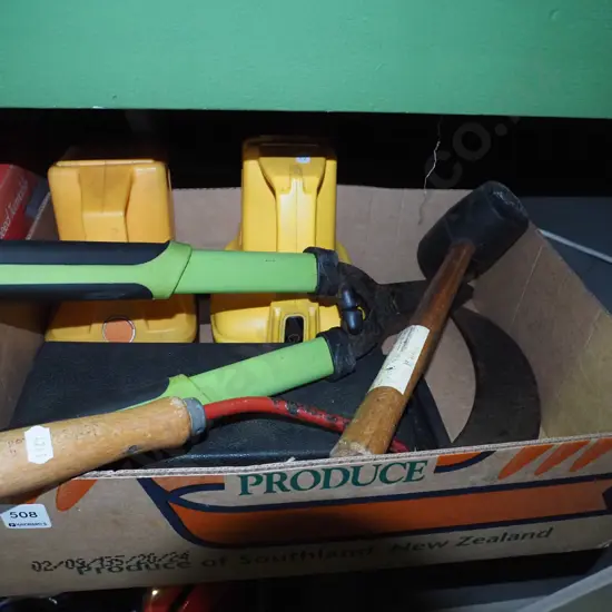 box; rubber mallet, torches, socket set etc